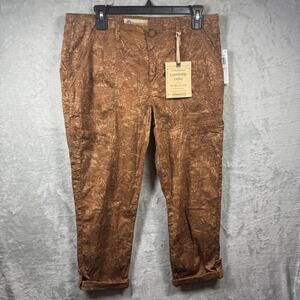 Democracy Flexellent NEW Pants Womens 10 Brown Floral Utility Cuff Stretch Cargo